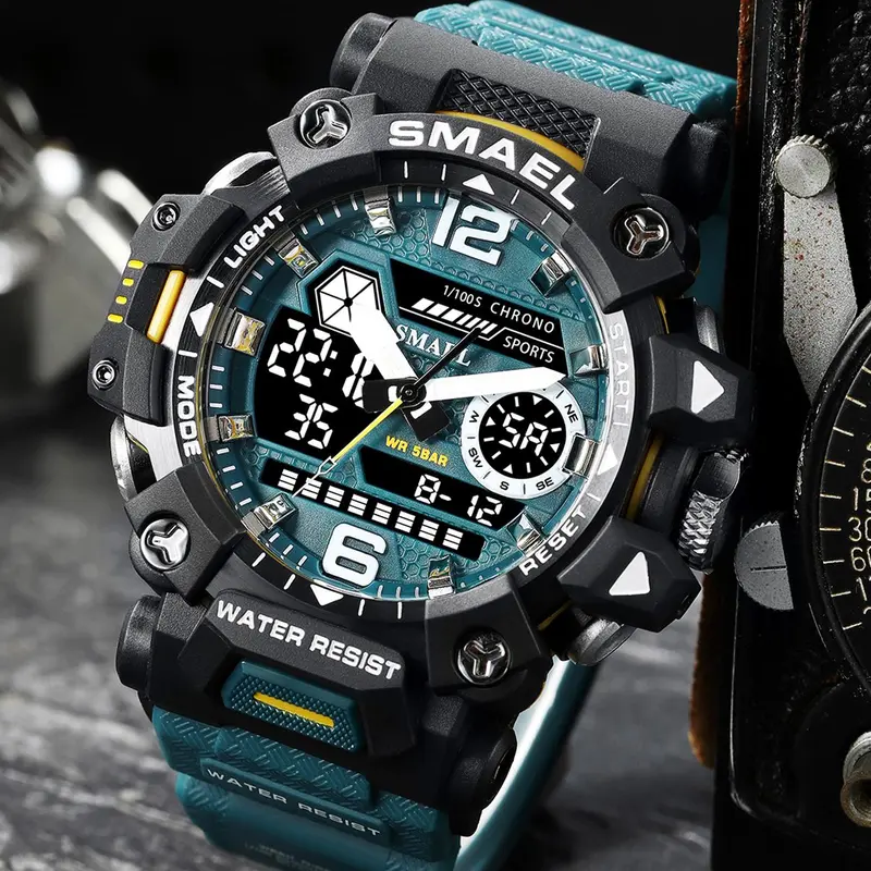 Men's Sporty Digital‑Analog Quartz Watch, Letter Detail Fashion Outdoor Sports Wristwatch, Casual Daily Accessory, Luminous Analog Watch