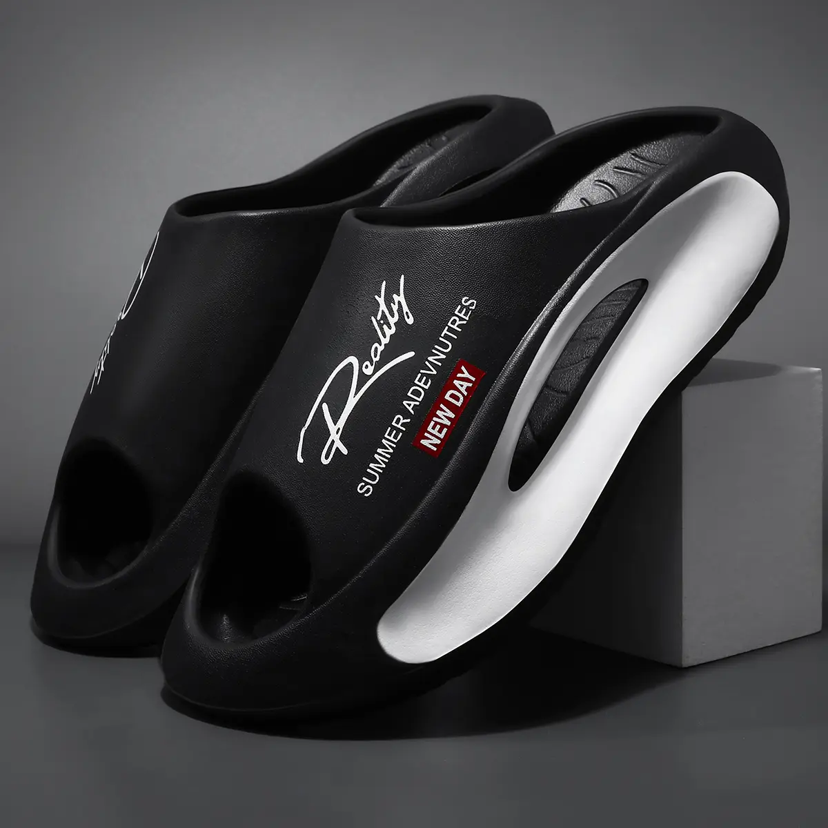 Men's EVA Soft Cushioned Slippers - Stylish Letter Print Streetwear Slides, Non-Slip Massage Insoles, Suitable for Home & Beach Use, Boy Footwear for Couples, Slide