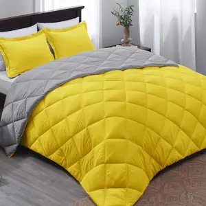 Queen Comforter - Yellow and Gray Comforter Queen, Comforter Queen for Seasons, Yellow/Grey, 1 Comforter (88"x92") and 2 Pillow Shams (20"x26"+2")