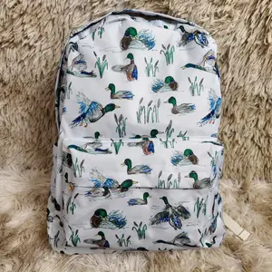 Duck printed hunting canvas backpack children boys back to school book bags