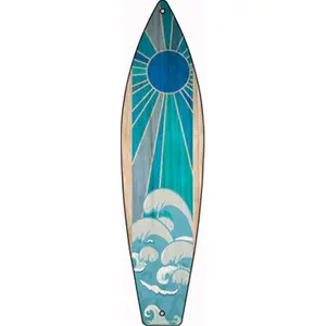 Smart Blonde  17 x 4.5 in. Sun & Waves Novelty Metal Surfboard Sign, Blue