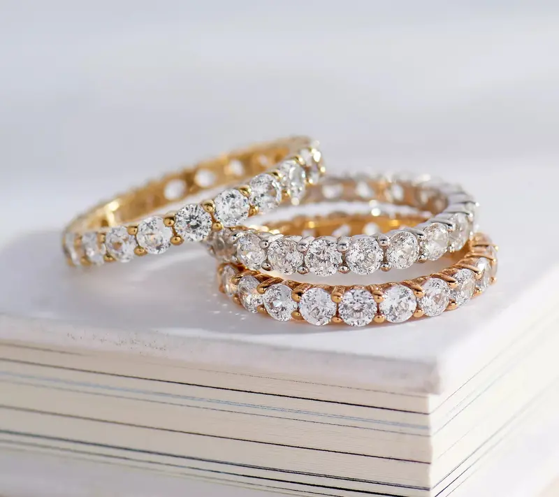 Diamonique 100-Facet Eternity Band Ring, 14K Clad or Sterling