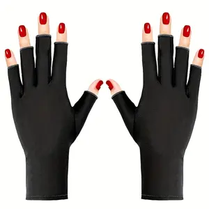 Protection Fingerless Hand Mask for Gel Nails - Black with Red Nail Polish Strips, Lightweight & Breathable, Perfect for Manicures And Pedicures, Nail Art Accessory|Fashionable Nail Accessory|Lightweight Hand Mask