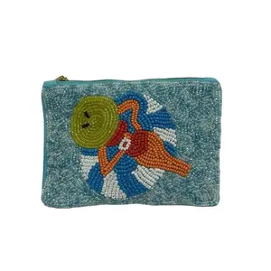 Beaded Coin Purse with Colorful Bead Design and Zip Closure