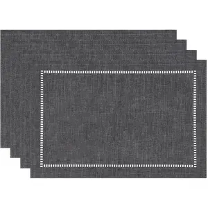 Set of 4 Decorative Placemats 12 x 18 Inches, Farmhouse Style Table Mats for Dining Wedding Home (4 Pieces 12 x 18", Grey/Straight)