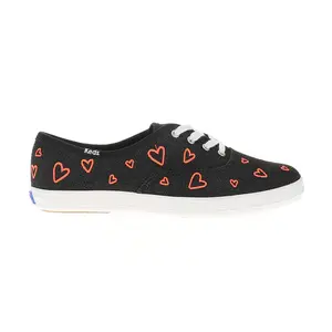 Keds Womens Champion Denim Heart Embroidery Lace Up Sneakers Shoes Casual - Black