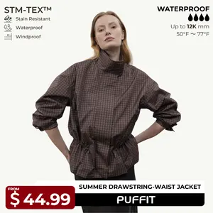 PUFFIT Effortless Style Mid-Length High Neck Convertible Collar Summer Jacket With Inner Drawstring Waist,Breathable Eyelets & Multi-Pocket Design,Stain-Resistant Windproof Outerwear,Outdoor,Sport,School Running,Football Mum,Spring Summer Jacket