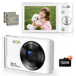 Digital Camera, Rechargeable Compact & Portable pokcet Point and Shoot Camera for Photography, with Anti Shake, 32G Memory Card, Comes with Charging Head – Ideal Gift for Boys, Girls, Teenagers, and Beginners White