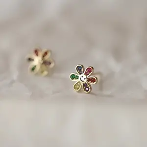 s925 Sterling Silver Plated 14k Gold Smiley Flower Earrings Six-Color Cute Mood-Enhancing Earrings for Women Japanese Korean Style Gift Jewelry