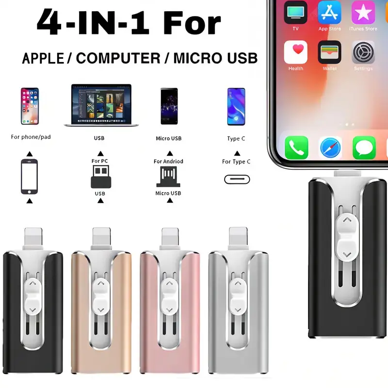 4-In-1 Memory Stick, 128GB-1TB External Storage, Type-C & Android OTG USB 3.0 Flash Drive, Ultra-Fast Photo Stick, Thumb Drive, USB Flash Drives