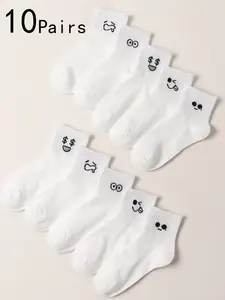 10 Pairs Kids Socks, Plain Comfortable Mid-Calf Sports Athletic Socks, Unisex School Wear, Fall Winter Warm Casual Outdoor