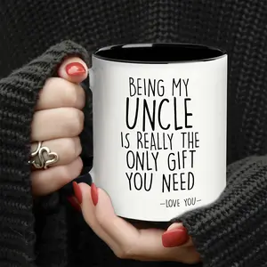 1pc 11oz Ceramic Coffee Mug - "Being My Uncle is the Only Gift You Need" Heartfelt Message, Dishwasher & Microwave Safe, Hot/Cold Beverages, Contrasting Color Design, Durable Print Quality - Christmas Birthday Gifts for Uncle, Coffee Gifts, Coffee Lover G