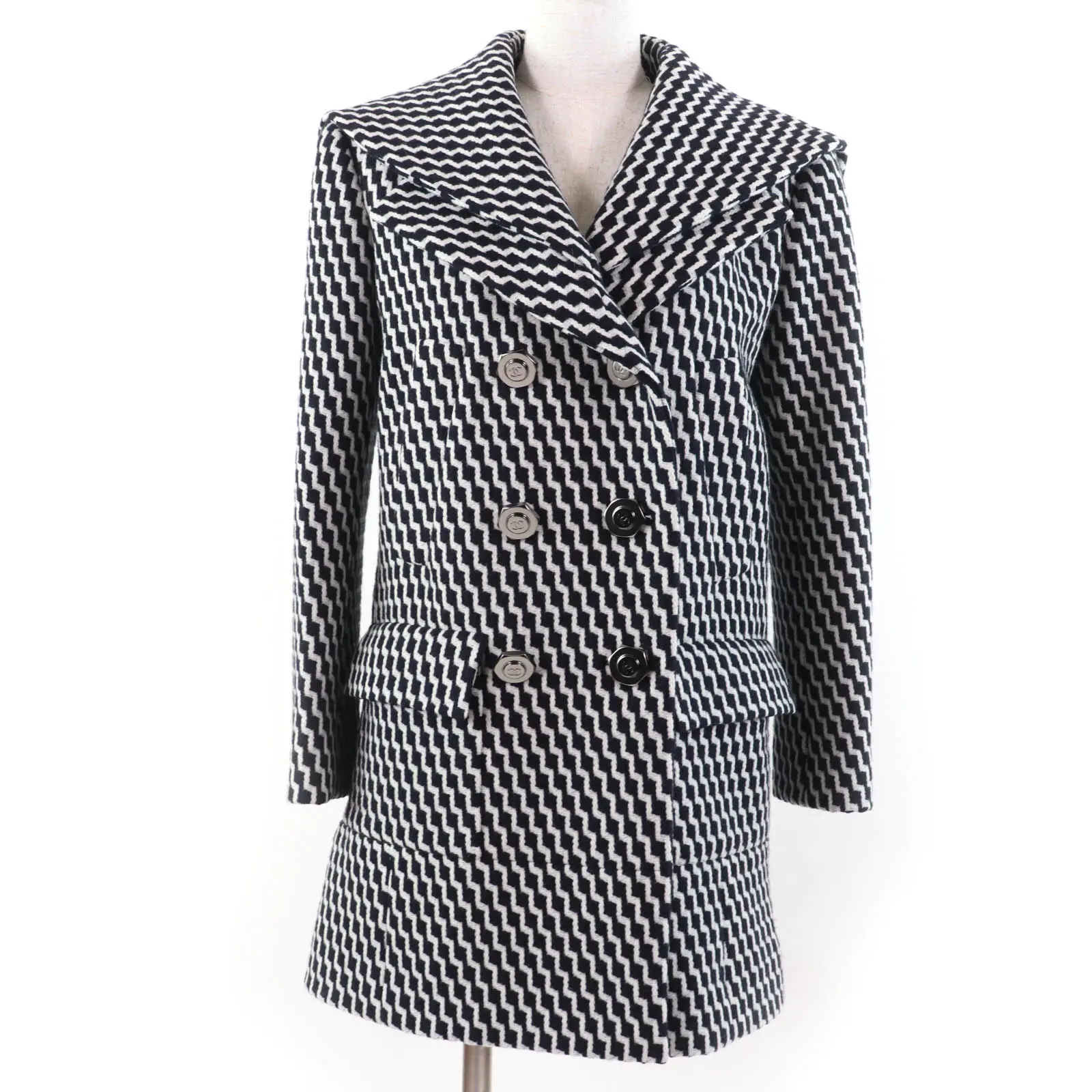 Pre-owned CHANEL Others Small Leather Goods Hexagon COCO Button Zigzag Pattern Wool Coat