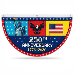 1776-2026 USA 250th Anniversary Fan Flag, 1.5x3 Ft Patriotic Bunting Banner for Independence Day, Memorial Day & 4th of July Porch Fence Yard Decor, Indoor Outdoor 1-6PCS