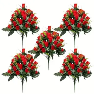 1set 24 artificial simulated roses, artificial bouquets, cemetery commemorative roses, cemetery decorative flowers, plastic outdoor cemetery mourning gifts, holiday decorations, no maintenance required