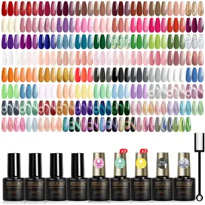 ROSALIND 100 Pcs Gel Nail Polish Set, 91 Vibrant Shades, 8 Base & Top Coats, Blooming Gel Magnetic Cat Eye Formula for Nail Art