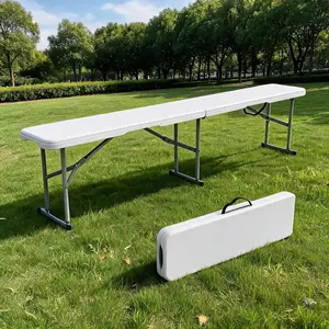 Heavy-Duty 6FT Folding Outdoor Bench - Durable HDPE Plastic Seat & Strong Metal Frame - Portable Picnic & Camping Garden Bench with Carry Handle & Safety Lock - Ideal for Lawn, Sports, Parties