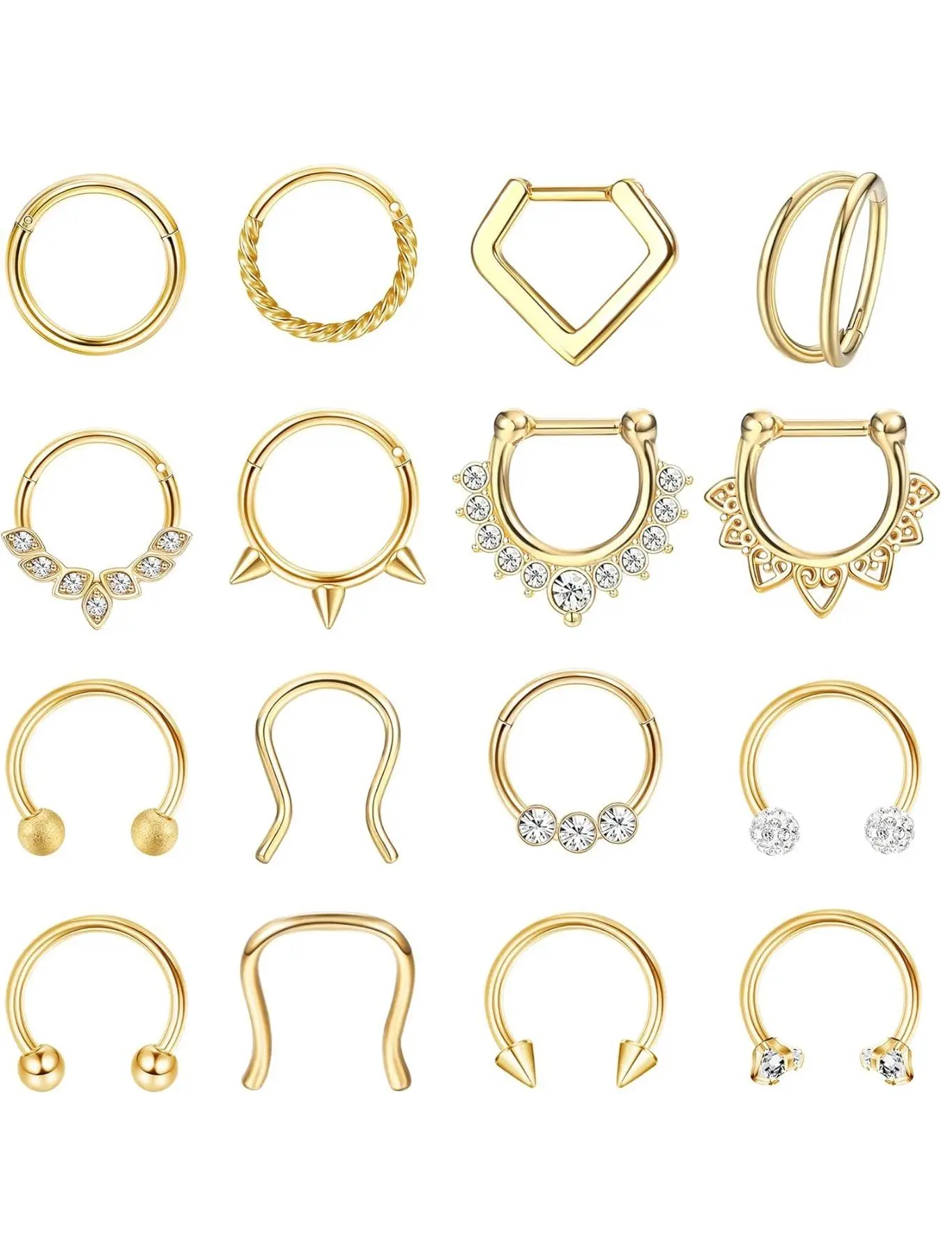 Rhinestone Decorated Nose Ring Set, Casual and Versatile Nose Hoops Set, Body Piercing Body Jewelry for Women & Men, Nose Rings Set, Body Jewellery