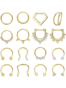 Rhinestone Decorated Nose Ring Set, Casual and Versatile Nose Hoops Set, Body Piercing Body Jewelry for Women & Men, Nose Rings Set