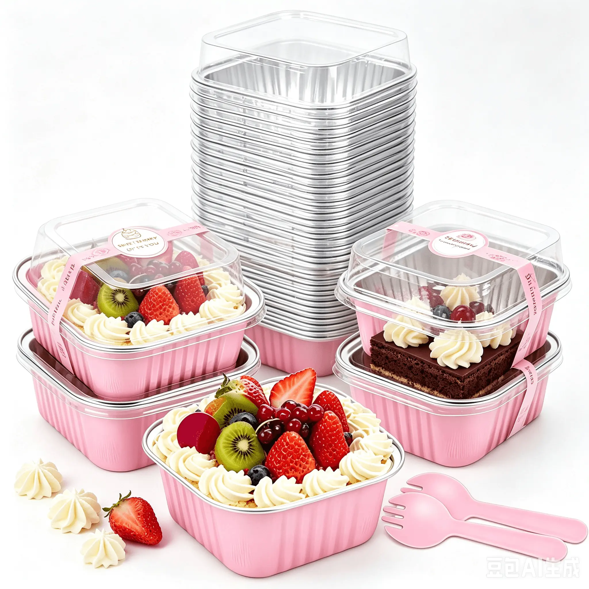 25Pcs Pink Square Aluminum Foil Baking Cups with Lids - Oven-Safe Bakeware, Disposable Dessert Containers for Summer Picnic, Outdoor Events