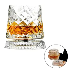 Spinning Whiskey Glass with Rotating Base - Kinetic Whisky Tumbler that Gently Spins to Aerate & Enhance Flavor, Mesmerizing Stress-Relief Barware for Home, Party, Date Night - Unique Gift for Dad, Boyfriend, Whiskey Lovers