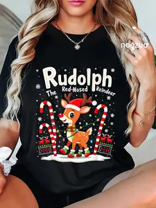 100% Cotton Funny Rudolph The Red Nosed Reindeer Cute Matching Xmas T-Shirt