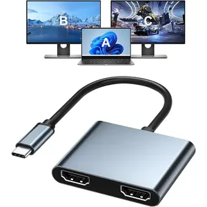 USB C to Dual HDMI Adapter 4K@60hz, Type C to HDMI Splitter Extended Display for MacBook/MacBook Pro Air Dell XPS13/15, Samsung Galaxy S9/S9+ [MST Mode (Extended displays) Only for Win OS]