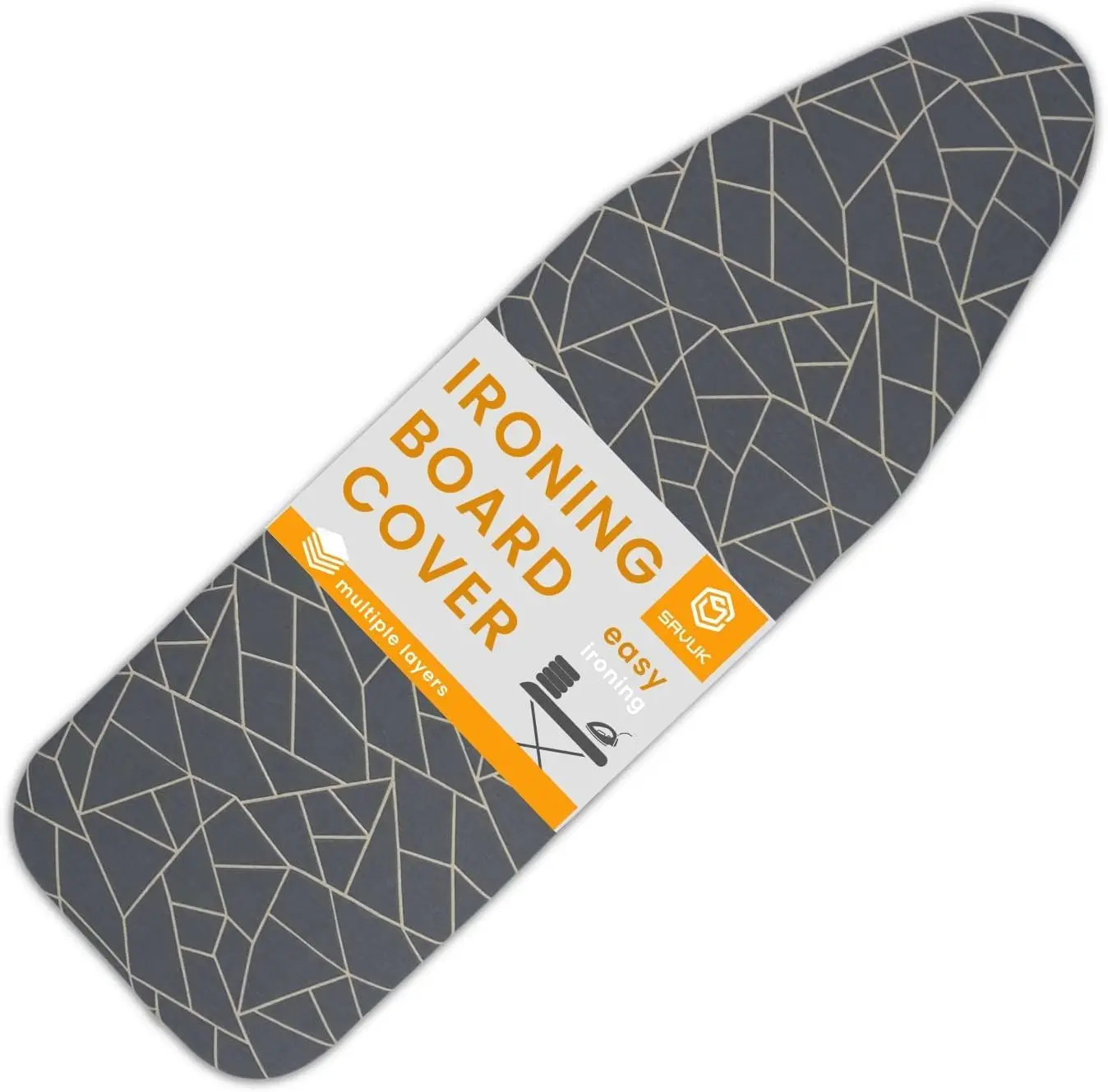 Ironing Board Cover and Pad Standard Size 15x54 inch Extra Heavy Duty Thick Padding, Heat Reflective, Non Stick Scorch and Stain Resistant (Geometric Grey, 15" x 54")