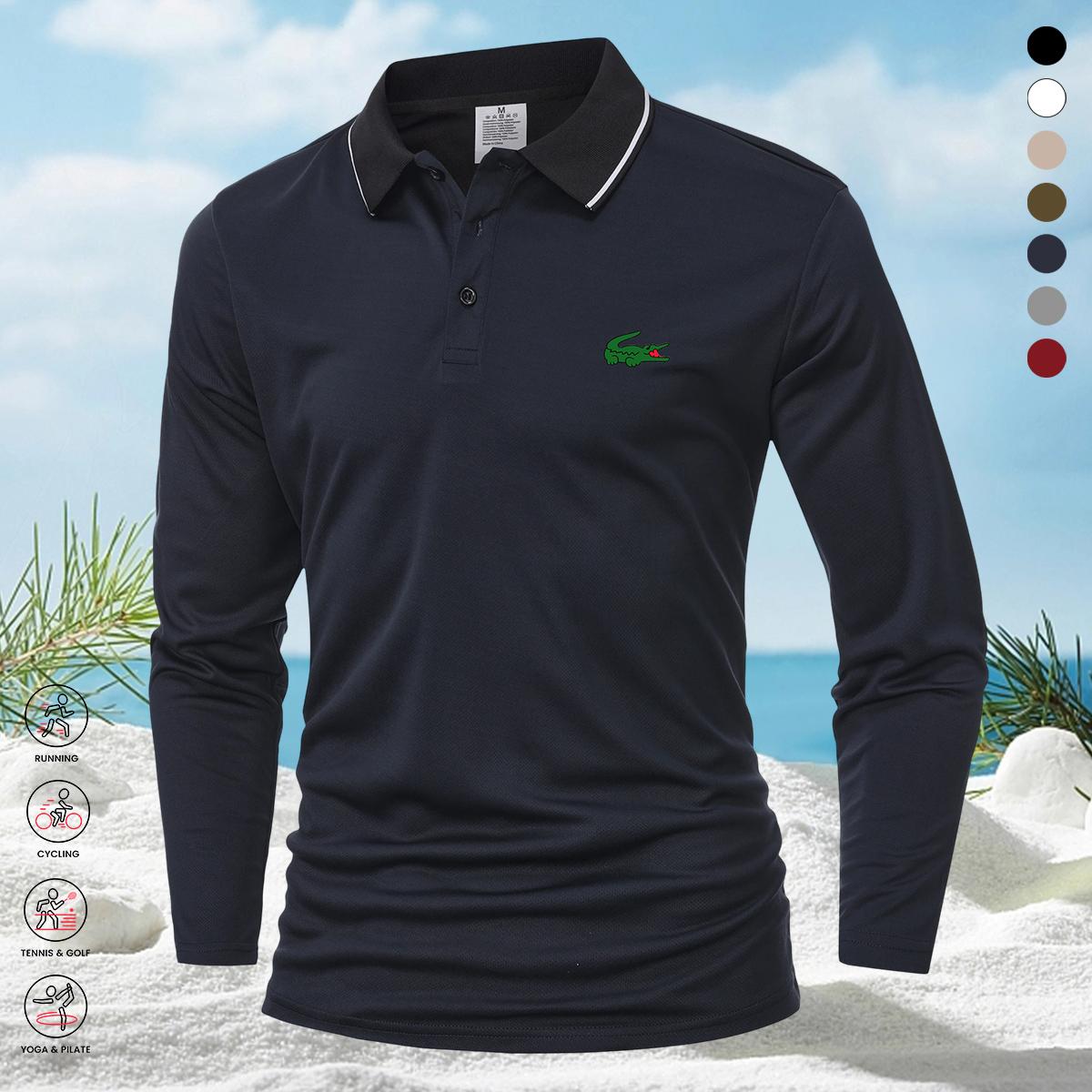 Men’s Stretchable Long Sleeve Polo Shirt, Casual Golf Apparel Ideal for Spring and Autumn