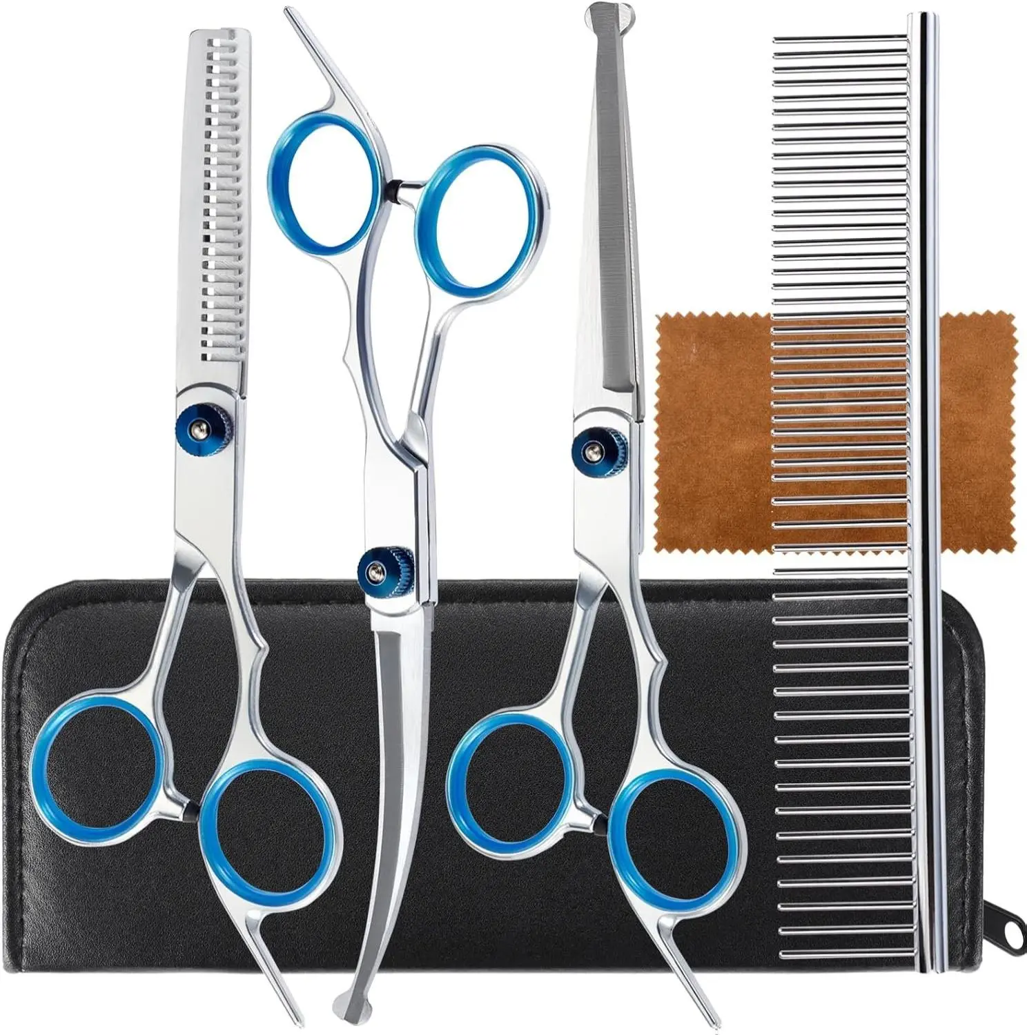 5 in 1 Premium Dog Grooming Scissors Set – Professional Pet Grooming Kit with Safety Round Tips, Stainless Steel Thinning Shears for Dogs & Cats