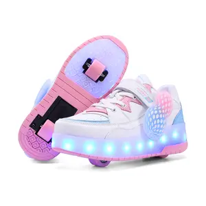 Kids 2-in-1 roller skate shoes with flash wheels