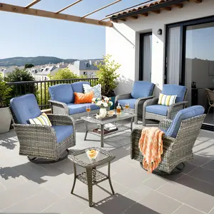 Rattan Wicker Outdoor Patio Furniture Set, Conversation Set with Swivel Rocker Chairs, Loveseat & Table for Backyard, Balcony,Free Combination