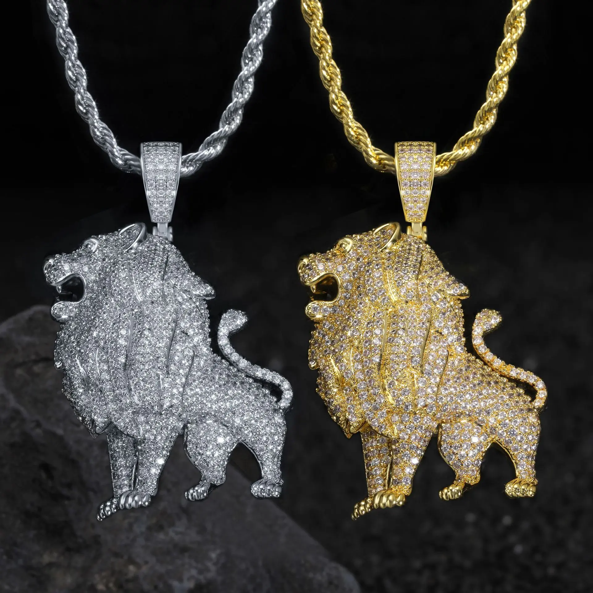 Roaring Lion Statement Pendant with Artificial Gems, Bling Charm for Hip-Hop Vibe Streetwear Jewelry Accessories