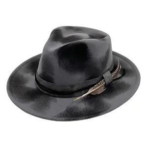 OIDEA Wide Brim Fedora Hat for Men Women, Vintage Wool Blend Jazz Hat with Feather Band Accent, British Style Dress Fedora for Party