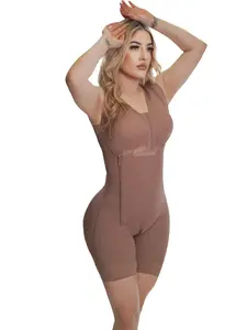 High Compression Post-Surgical Mid-Thigh Girdle with Built-In Bra and Side Closure