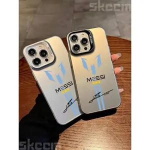 Case For iPhone 16 15 14 13 12 11 Pro Max X XS XR 7 8 Plus MESSi Football Electroplate Silver IMD Shockproof Hard Cover