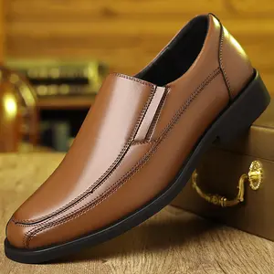 TikTok Shop Black Middle-aged dad's casual shoes, slip-on business men's shoes, simple and versatile men's shoes Affordable Loafers Black Wide Fit Footwear