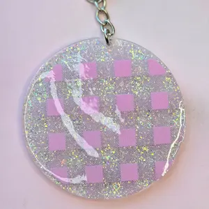 Pink Checkered Resin Keychain