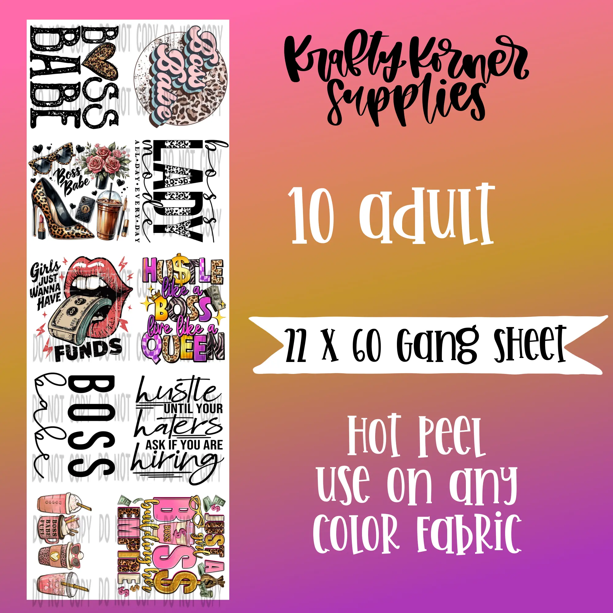 Boss Babe DTF Transfer Gang Sheet, 22 x 60