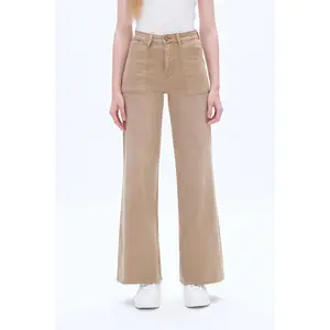 Bayeas Utility Patch Pocket Wide Leg Denim Jeans in Faded Khaki