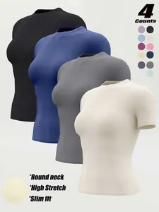 Women's Summer Short Sleeve, Basic Fitness Short Sleeve, Breathable Tight Fit Sports Top, Running Training Yoga T-Shirt