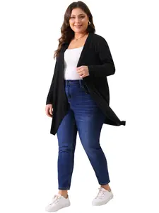 Agnes Orinda Women Plus Size Cardigan Long Sleeve Open Front Lightweight High Low Hem Draped Cover Ups Black
