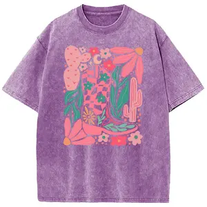 Sunland Fasion Blossoms, Gorgeous Abstract Flowers Acid Wash T-shirt, Boho Floral Design, Summer Vibes, Gardening, Festival, Nature Shirt, Women's Tee, Tshirt pink