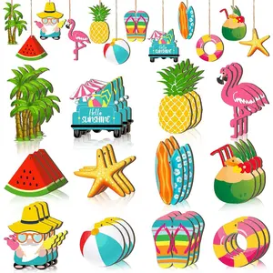 36 count Summer  Hanging Ornaments for Tree Summer Tree Decorations Hawaiian Beach Wooden Pendant Decorations with String for Luau Party Supplies(Classical)