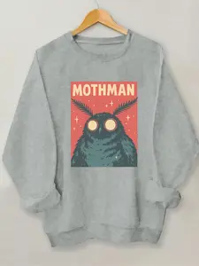 Mothman Print Hoodie, Casual Loose Fit Round Neck Pullover, Fall & Winter Fashion, Plain Pattern, Moderate Fabric Thickness