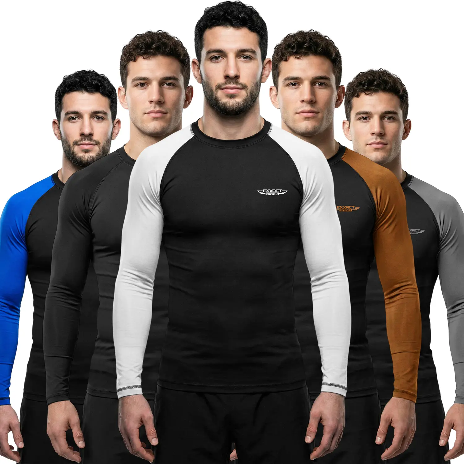Exxact Sports Men's White Long Sleeve Ranked BJJ Compression Rash Guard - for MMA, Wrestling - Workout Clothes, Gym Clothing, Gym Apparel, Compression Shirt, Rashguards, Gymclothing, Gymapparel, Sport Clothing, Martial Arts, Mma Training, Smooth, Wrinkle,