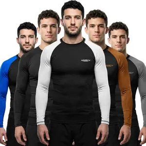 Exxact Sports Mens White BJJ Rash Guard Jiu Jitsu Long Sleeve, Ranked Compression No Gi Jiu Jitsu Rash Guard Men for MMA, Wrestling