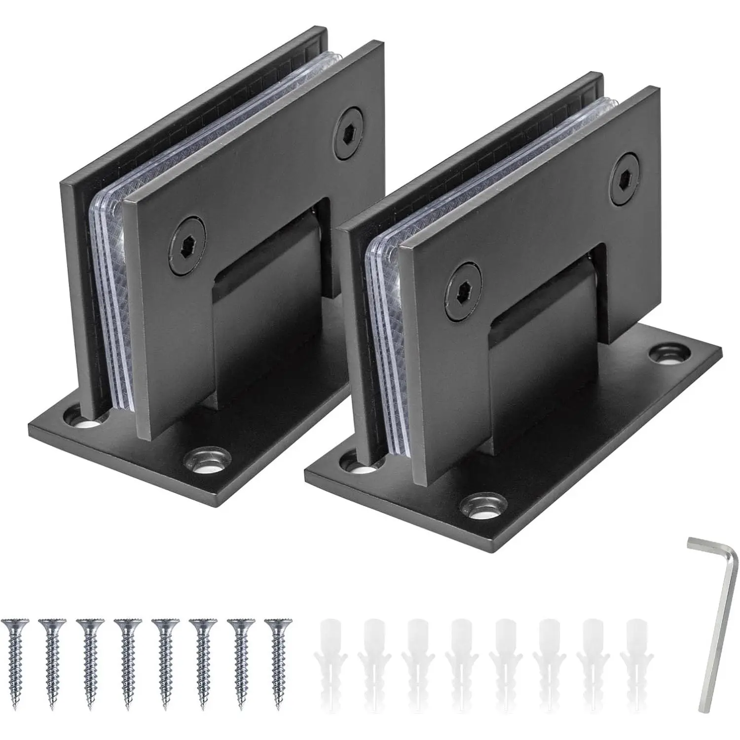 Black 2Pack Glass Shower Door Hinges 90 Degrees Glass Door Hinges Replacement Parts with Mounting Hardware Stainless Steel Bathroom Gate Clamp for 8-12mm Glass