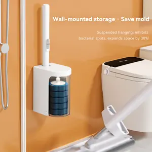 MiAoLi Disposable Toilet Brush and Holder Set with 6 Replacement Heads - Wall-Mounted Bathroom Cleaning System for Sinks, Bathtubs, Drains, Toilet Brush + 6 Replacement Heads,summerwins