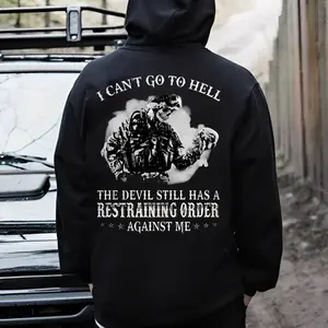 I Can’t Go to Hell The Devil Still Has a Restraining Order Against Me Hoodie – Tactical Skull Military Humor T Shirt for Men – Dark Humor Veteran Graphic Sweatshirt